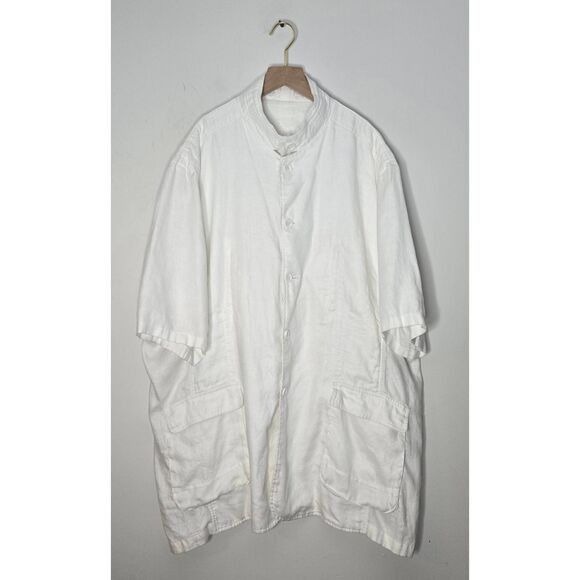 Inserch Men’s Linen Utility Shirt Jacket Size 4XL White Short Sleeve Button Fron - Picture 1 of 6